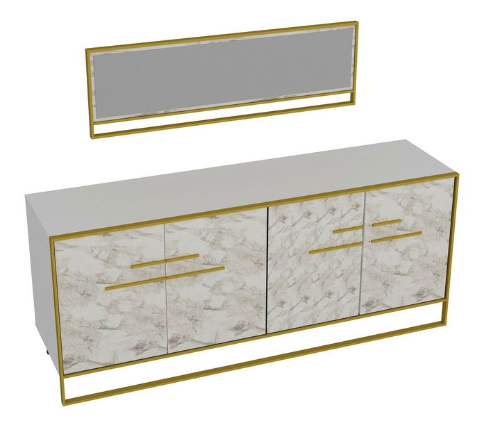 Ormarić Poppy (zlatna + bijela) (s ogledalom)