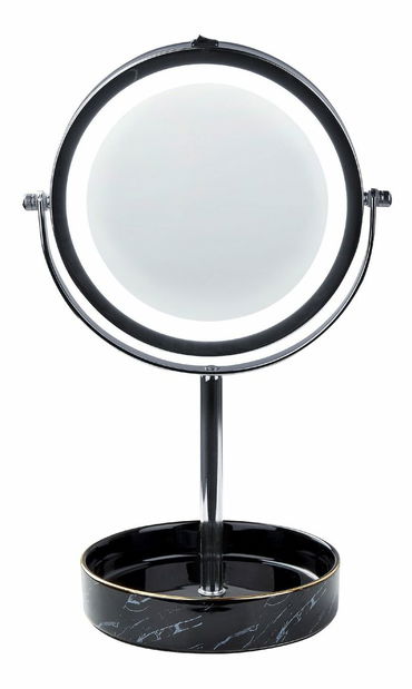 Kozmetické zrkadlo Shevaun (strieborná + čierna) (s LED osvetlením)