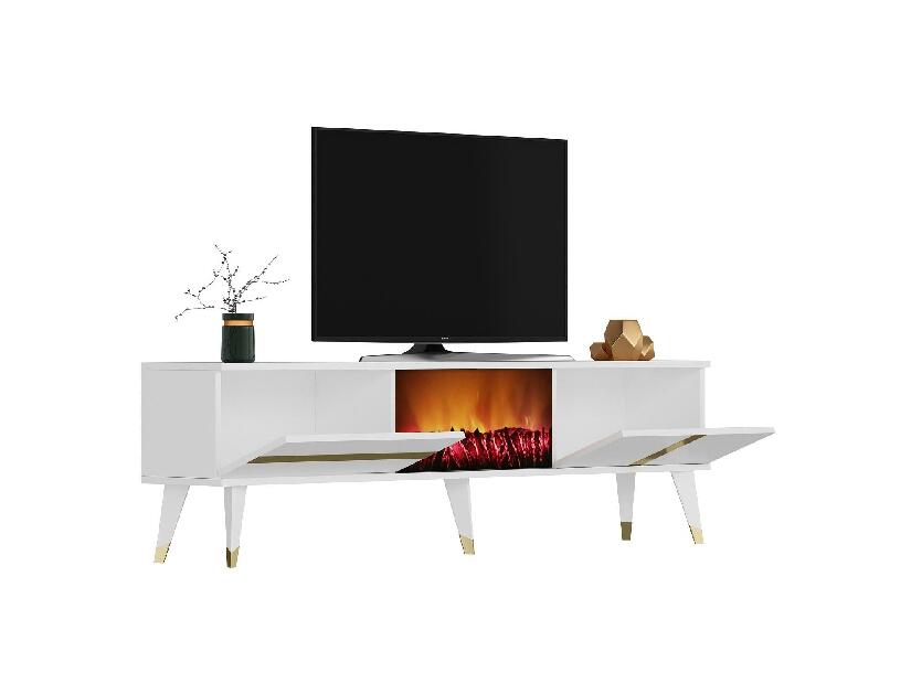 TV asztal/szekrény kandallóval Vekika 3 (fehér + arany) 