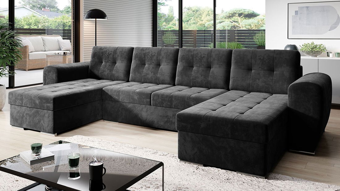 Kutna garnitura U Daria U (sivo-crna)