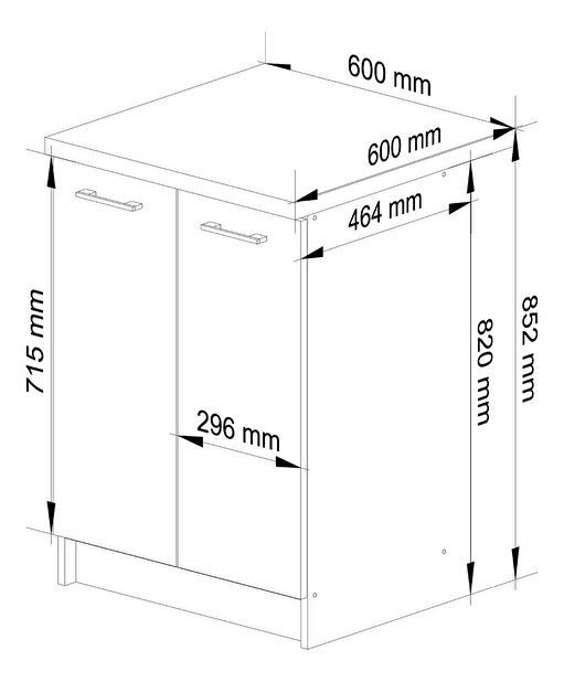 Alsó konyhaszekrény Ozara S60 2D (fehér + fényes grafit)