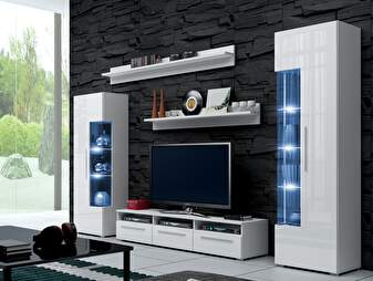 Mobilier living Ramon I (alb + alb lucios) (cu iluminat)