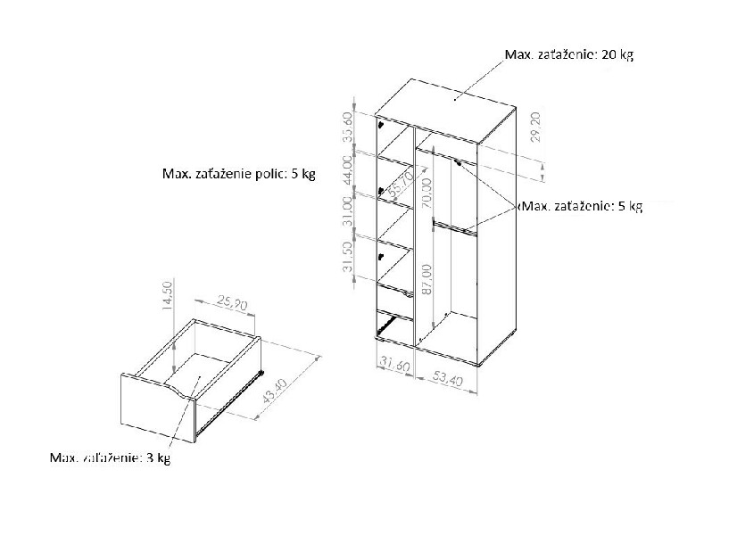 Ruhásszekrény Iweta SZ2D (matt fehér + arany tölgy)