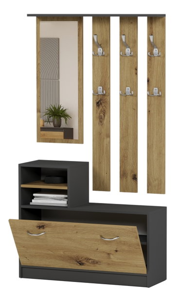 Set mobilier hol Verturia (antracit + artizanal) (cu oglindă)