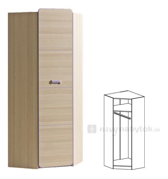 Rohová šatníková skriňa Echo L14 fialová