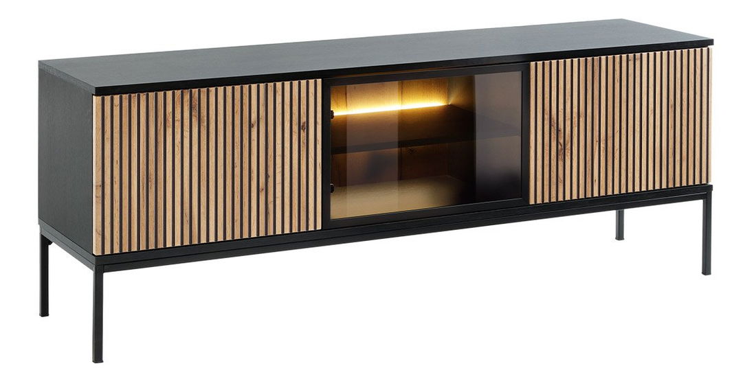 Dulap TV Dernas RTV154 (Negru grafit + Stejar wotan) (cu iluminat LED galben)