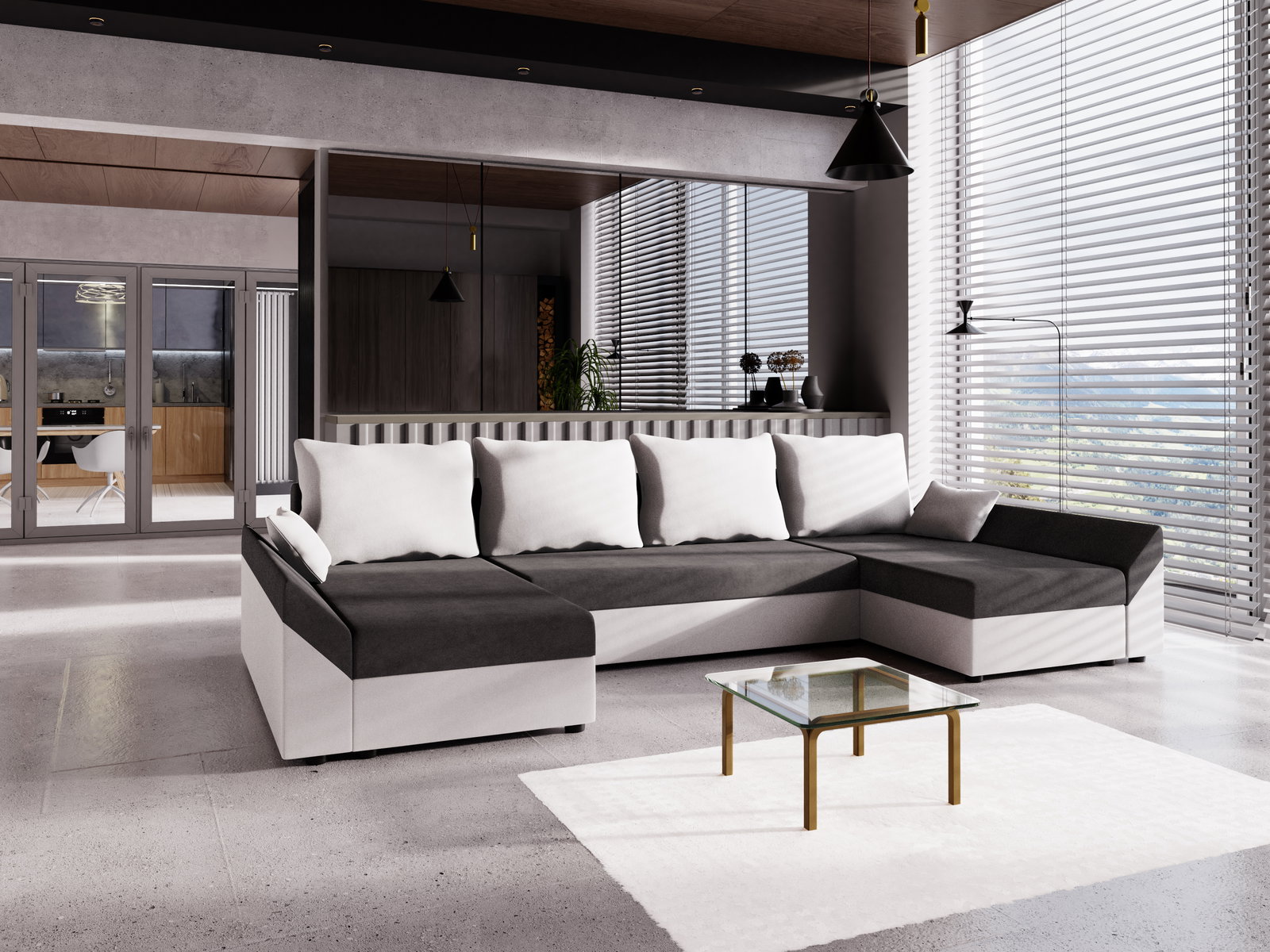 Kutna garnitura u obliku slova U Destiny U (siva + bijela)