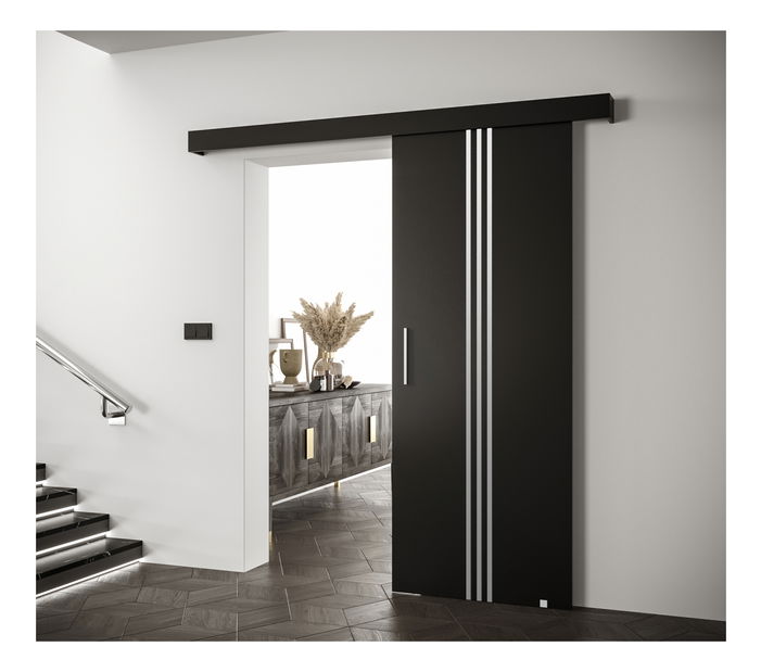 Posuvné dvere 90 cm Sharlene V (čierna matná + čierna matná + strieborná)