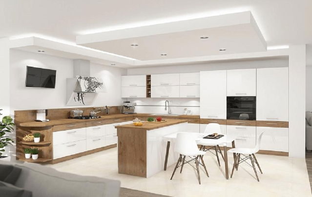 Kuhinja Velaga 59 (bijeli sjaj + hrast lancelot)