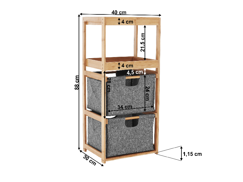 Regál Kendra (bambus + sivá)