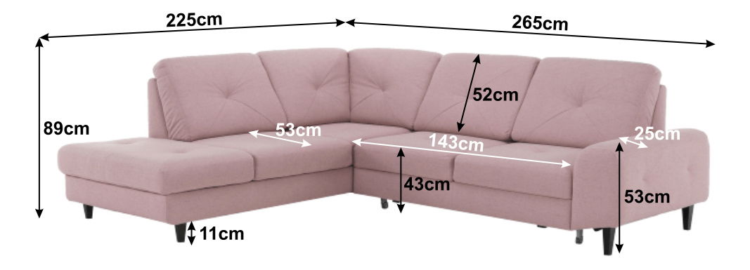 Sarokkanapé Prada (púder rózsaszín) (B)