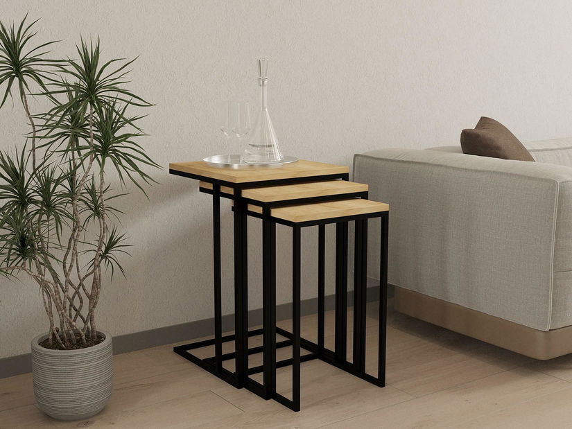 Dohányzóasztal szett (3 db.) Vudema (zafír tölgy + fekete)