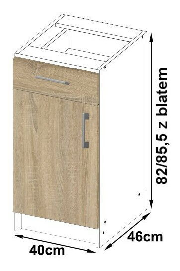 Donji kuhinjski ormarić Lula s40 sz1 (bijela mat + hrast sonoma)