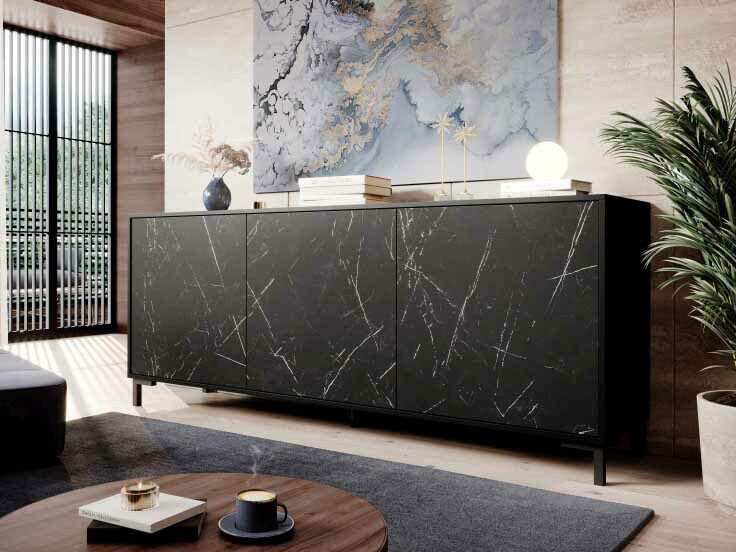 Komoda Mardell (crna + crni mramor)
