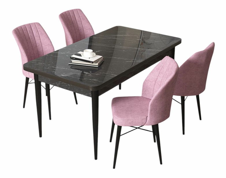 Jedálenský set Arpo (mramor čierny + ružová) (pre 4 osoby)