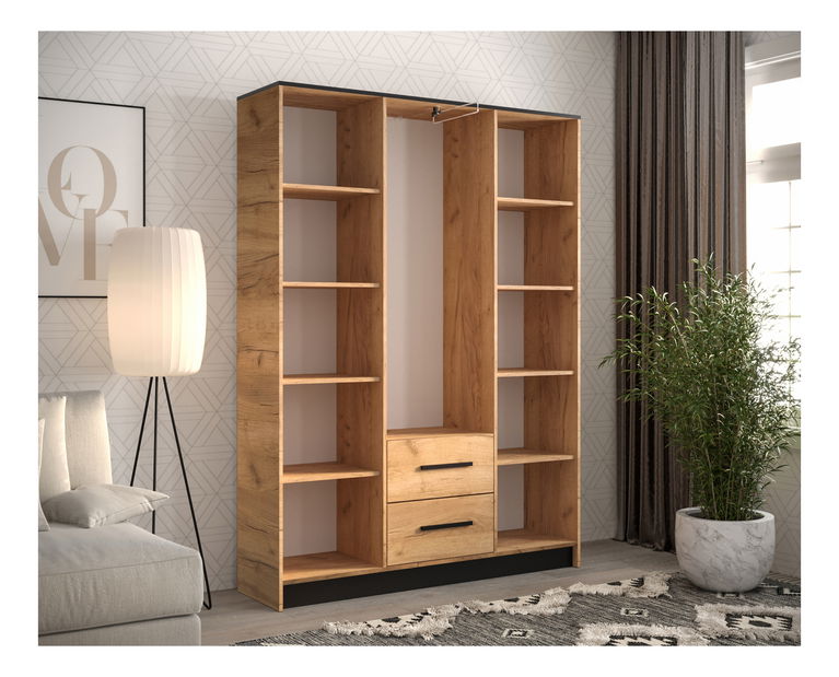 Dulap de haine 153 cm Marine 7 (Stejar craft auriu + negru)