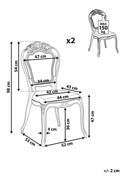 Set 2 buc. scaune de sufragerie VITTON II (transparent)