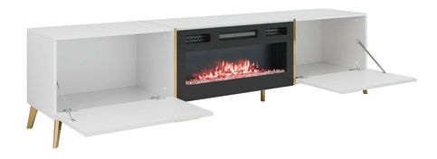Masă TV cu șemineu electric Rostasi EF (cashmir lucios + auriu)
