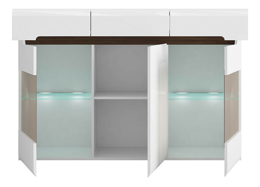 Vitrină Azteca Trio KOM2W1D3S/10/15 (alb + alb lucios) (cu iluminat)