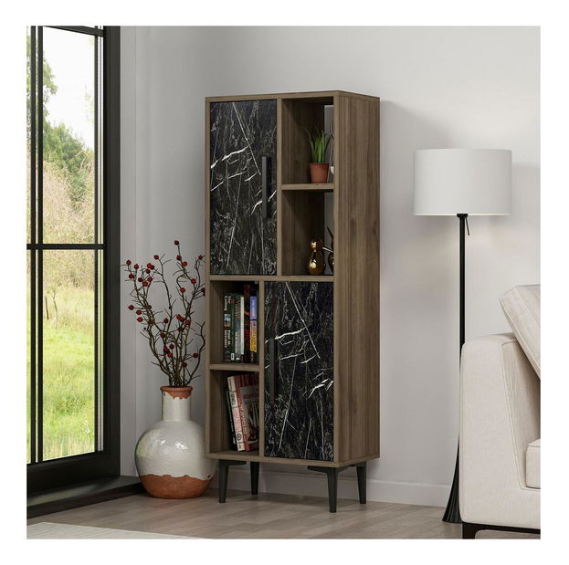 Regál Lonadi (orech + mramor čierny) 