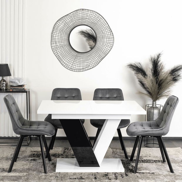 Blagovaonski stol na razvlačenje Comentado (bijeli sjaj + crni sjaj) (za 4 do 6 osoba)