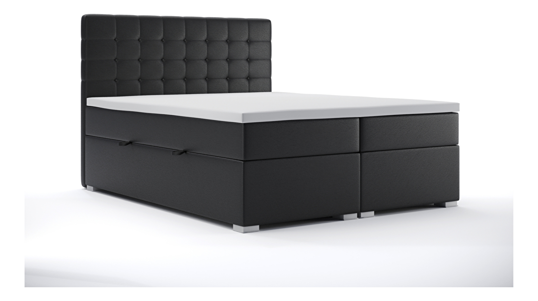 Pat matrimonial Boxspring 180 cm Clady (Negru piele ecologică) (cu sp. depozitare)