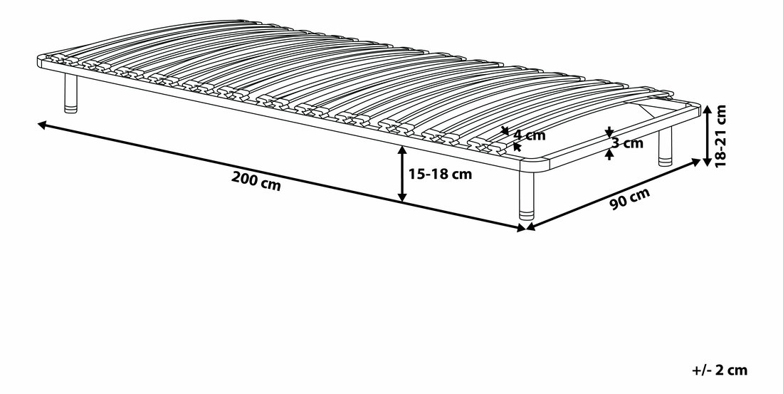 Lamellás ágyrács 200x90 cm Basel (fekete) (lábakkal)