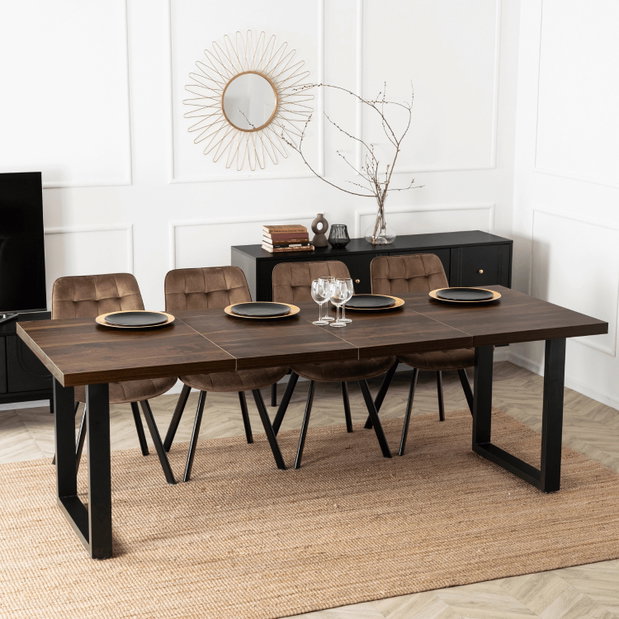 Masă sufragerie extensibilă Tomko (nuc + negru) (pentru 6-8 persoane)