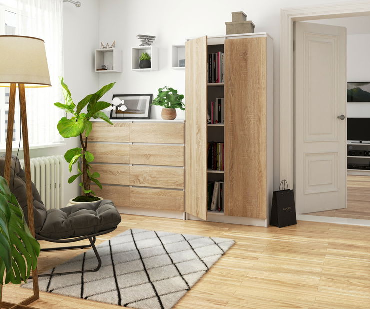 Polcos szekrény Rainer II (fehér + szonoma tölgy)