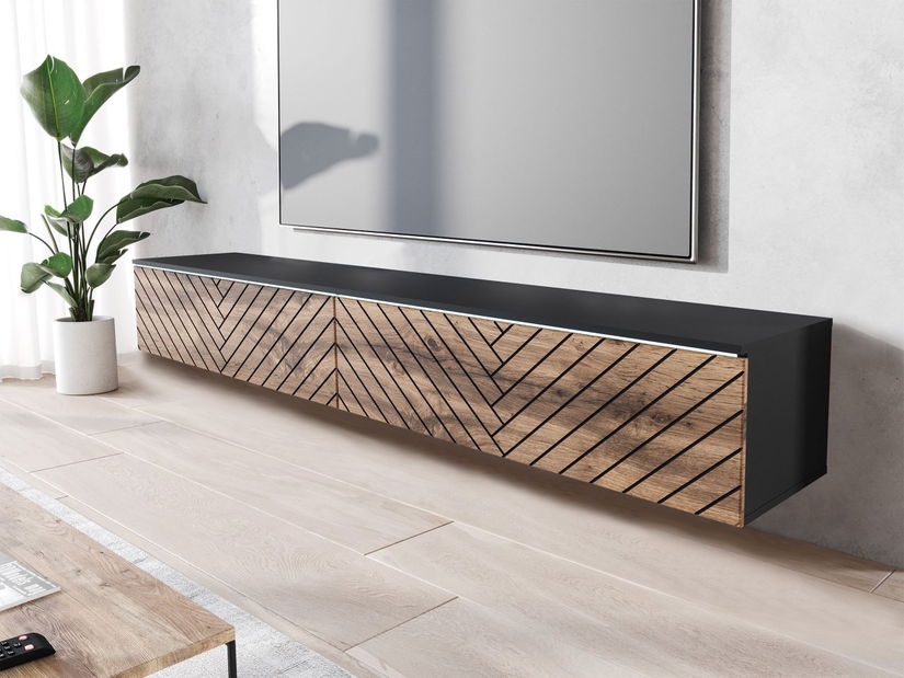 TV ormarić Dlana 180 MDF (crni grafit + hrast wotan) (s bijelom LED rasvjetom)