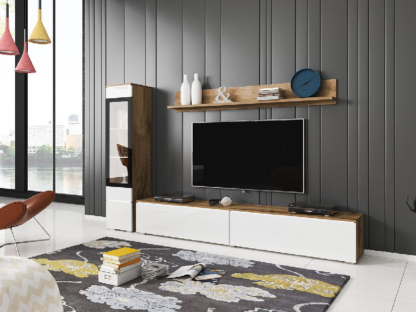 Mobilier living Selwyn I (wotan + Alb lucios ) (iluminat LED Alb)