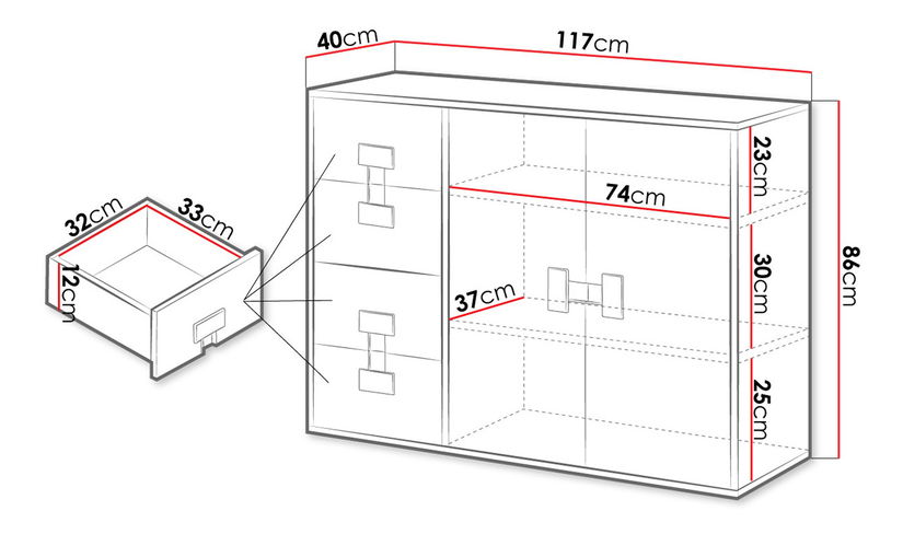 Komoda Marcel TE8 (hrast artisan + bijeli sjaj)