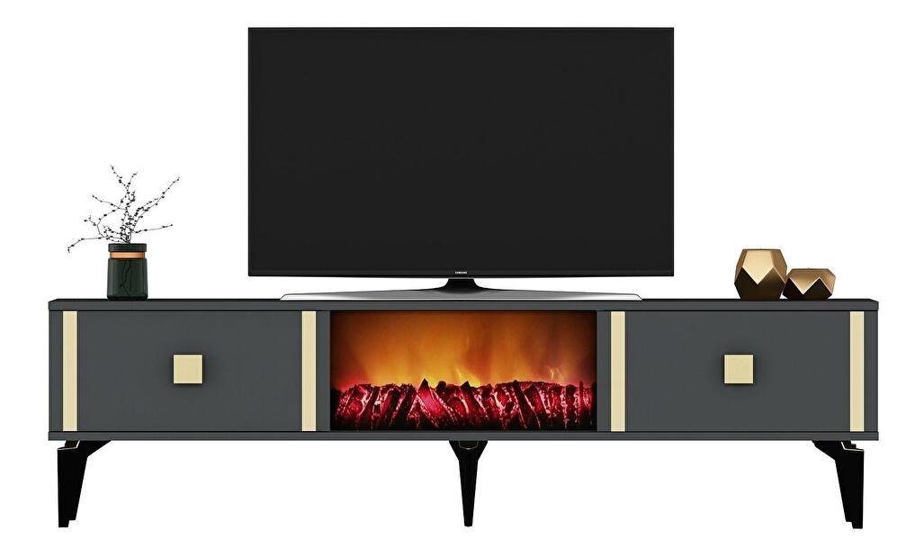 TV asztal/szekrény kandallóval Tobuvu 2 (antracit + arany) 