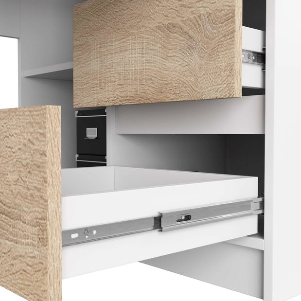 Masă PC de colț Bevin (Alb + stejar sonoma) (D)