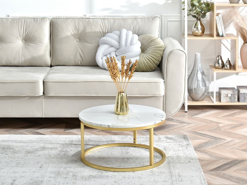 Măsuță de cafea Kolja Stolik S (alb + auriu)