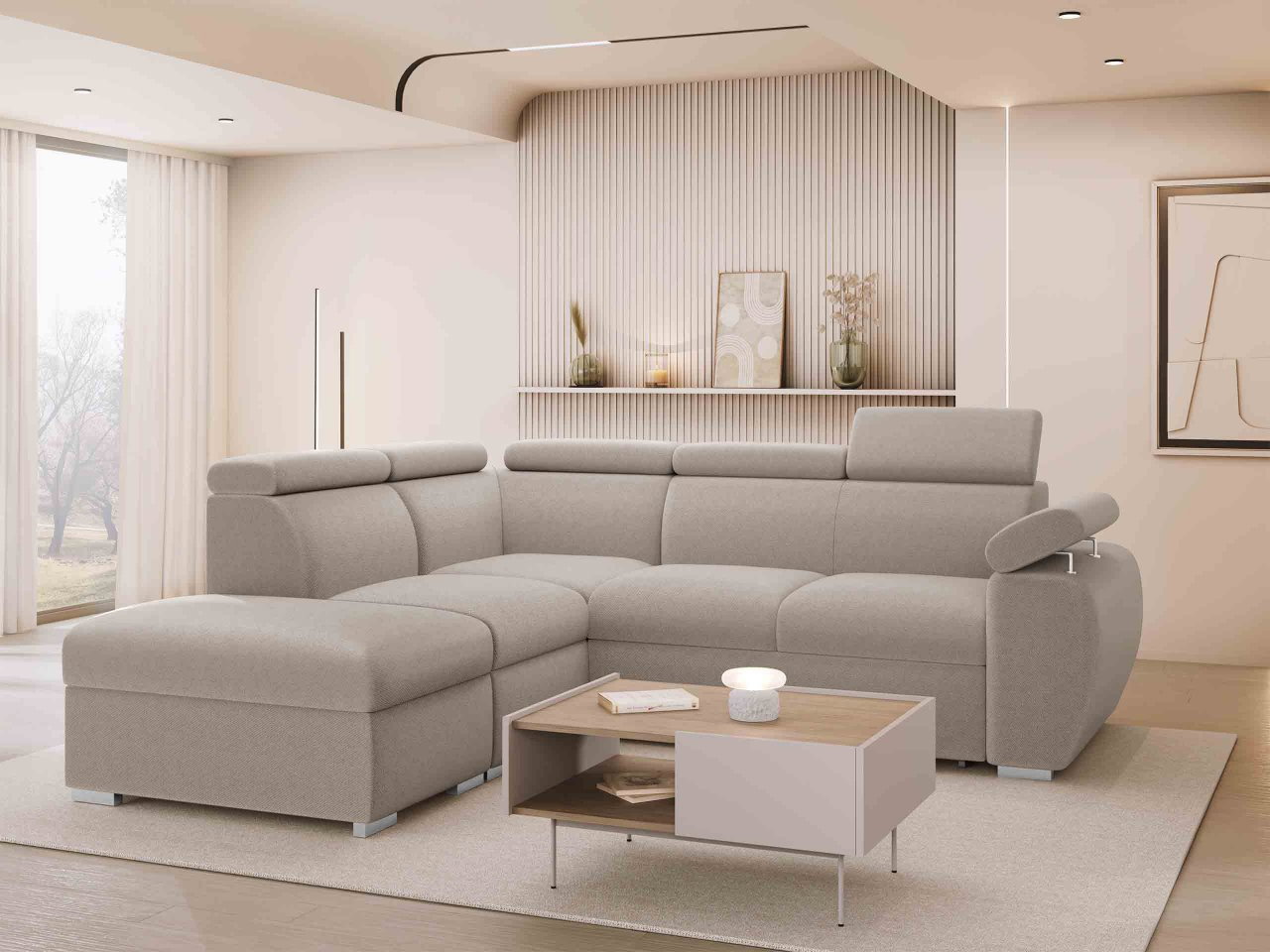 Rohová sedačka Gozo 2RR1P (béžová) (s úl. priestorom) (L)