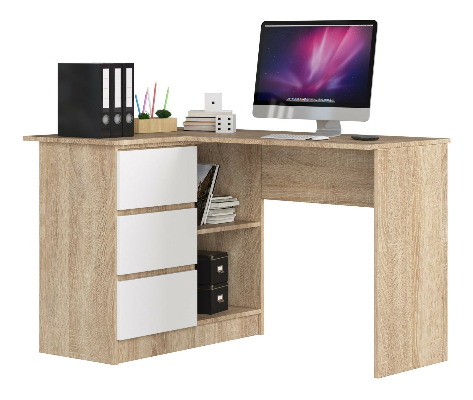 Sarok PC asztal Bodhi (sonoma tölgy + fehér) (B)