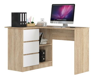 Masă PC de colț Bodhi (stejar sonoma + alb) (S)