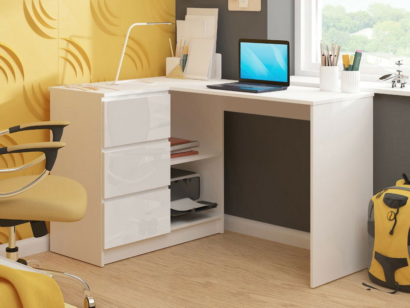 Sarok PC asztal Bodhi (fehér + fényes fehér) (B)