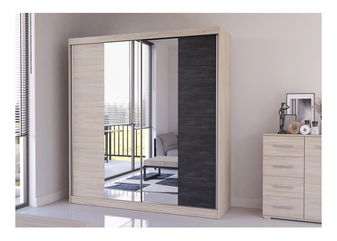 Ruhásszekrény Wisteria (Sonoma tölgy + Fekete norvég borovi fenyő + Tükör)