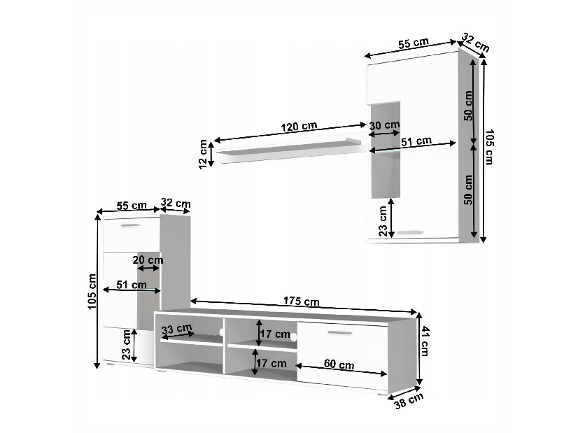 Mobilier living cu LED Frantal (alb) 