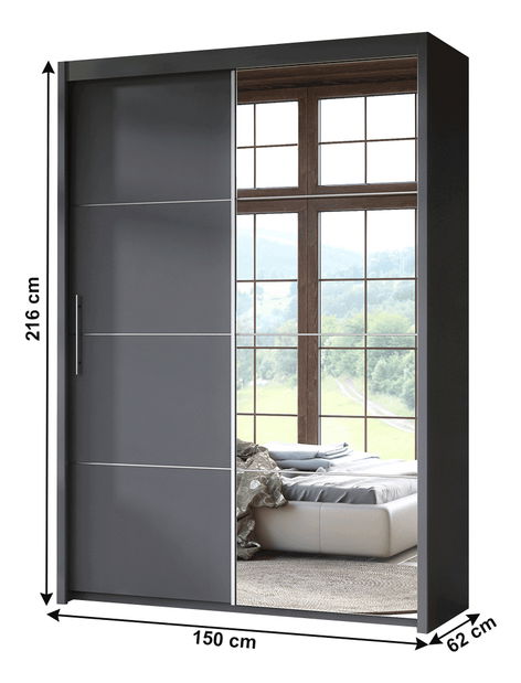 Šatníková skriňa Kelippa 150 cm (sivá)