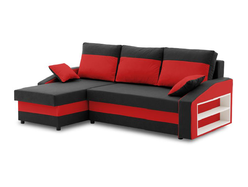 Rohová sedačka Hafiz (čierna + červená) (s poličkou) (s bonell pružinami) (L)