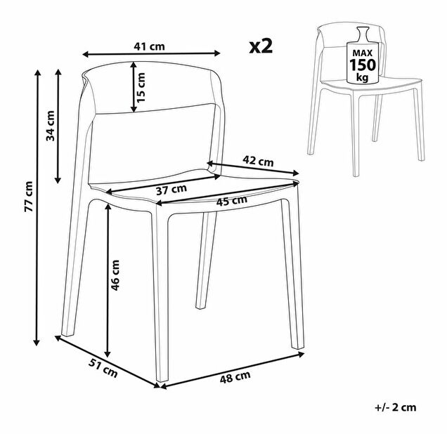 Set 2 buc scaune de sufragerie Seasar (alb) 