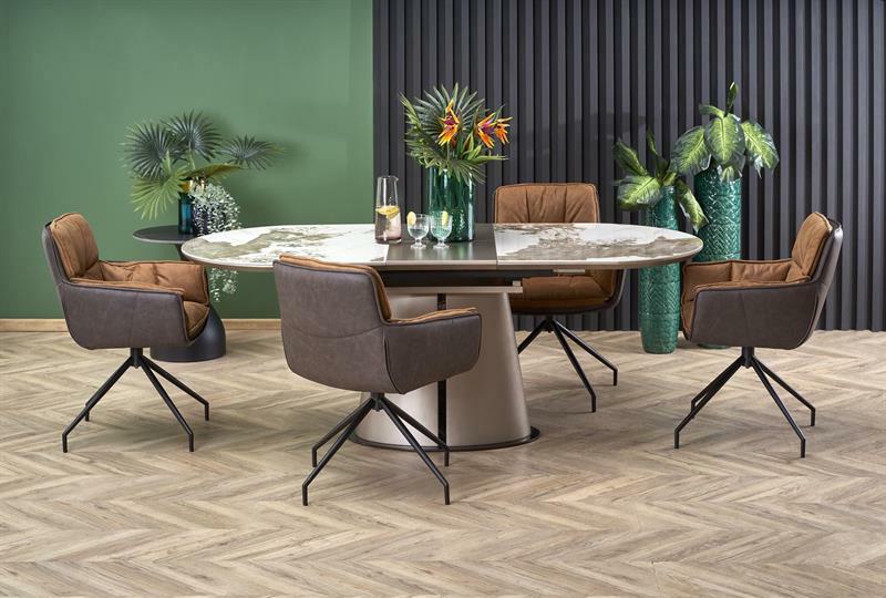 Széthúzható étkezőasztal 160-220 cm Dara (fehér márvány + fekete + szürke) (6 8 fő részére)