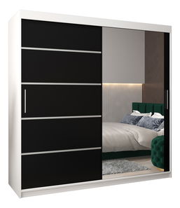 Šatníková skriňa 250 cm so zrkadlom Verika 2 250 (biela + čierna)