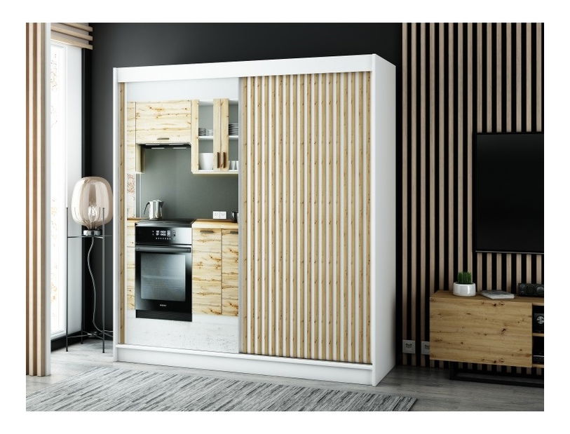 Ormar za garderobu 200 cm Ladonna 2 (Bijela mat) (s ogledalom)