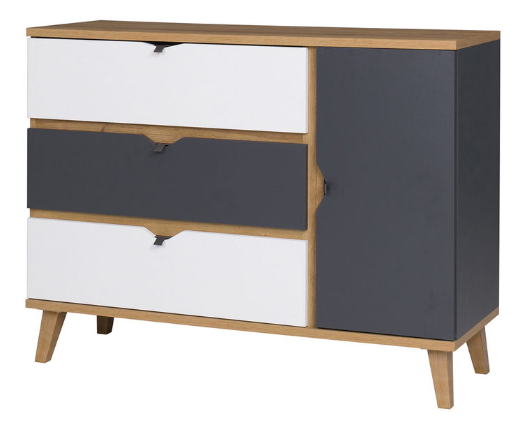 Komoda Mimone K1D3SZ (hrast zlatni + bijela mat + grafit)