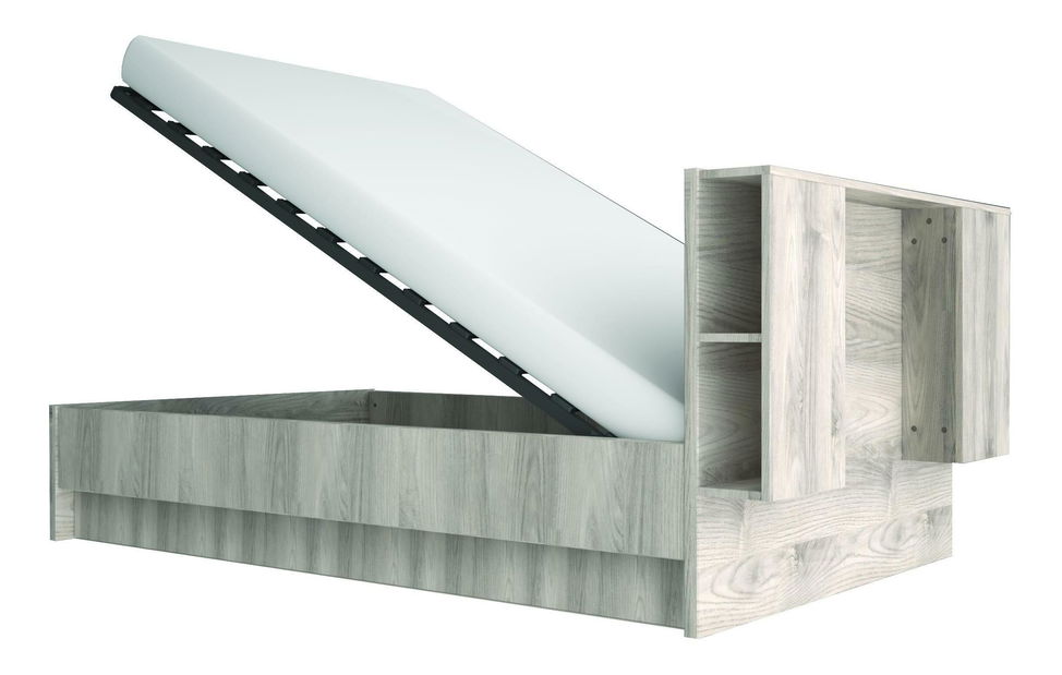 Franciaágy 160 cm Japon (nairobi gesztenye) (ágyráccsal) (tárolóhellyel) (polcokkal)