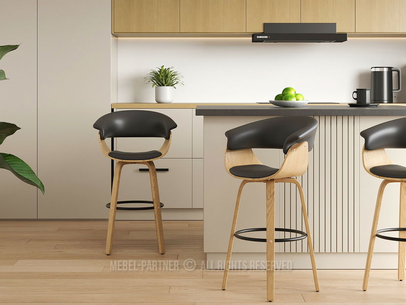 Scaun bar Elynah 65 (negru + stejar)